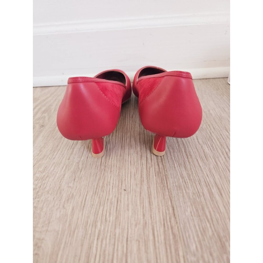 Franco Sarto Pointed Cap Toe Red Kitten Heel Darcy Suede Leather Slip On Shoes 9 - Picture 5 of 11